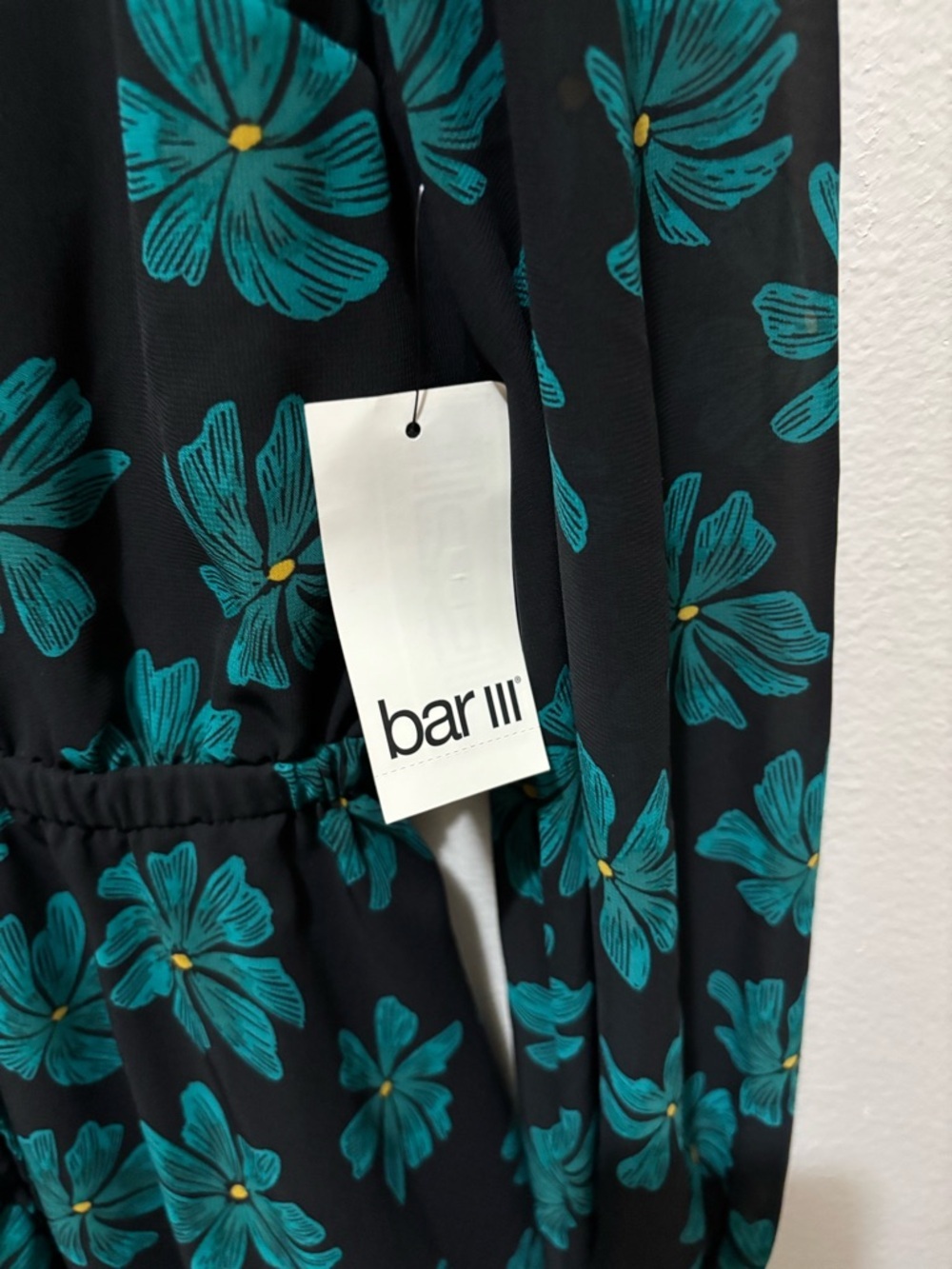 Bar III Black Mini Dress with Teal Floral Print - Picture 3 of 5